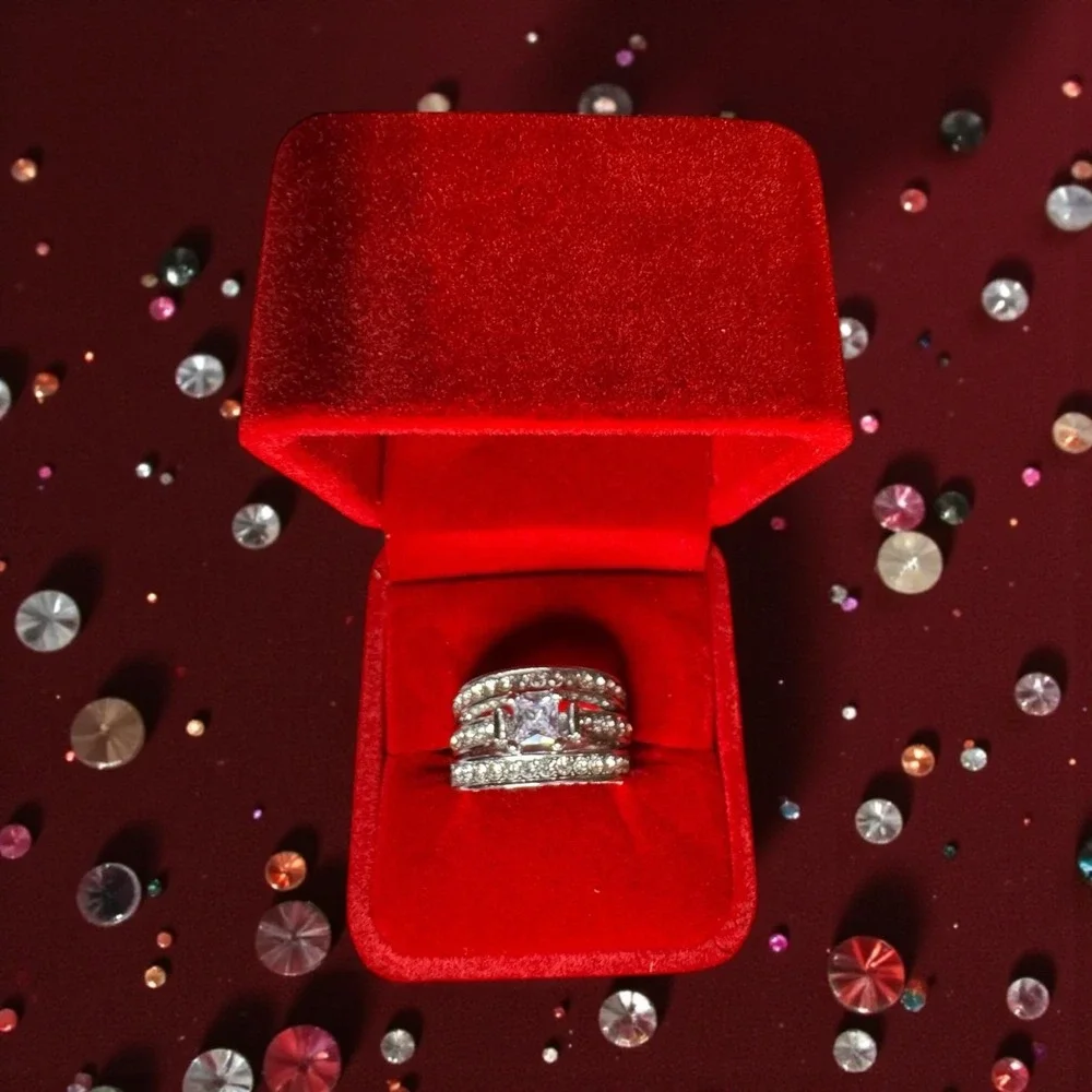 Sparkling Crystal Bridal Ring Set | Statement CZ‎ Wedding Stack |